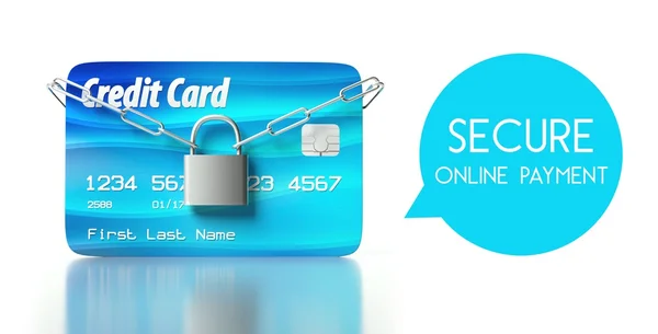 Beveiligde online betaling. creditcard met hangslot en ketting — Stockfoto