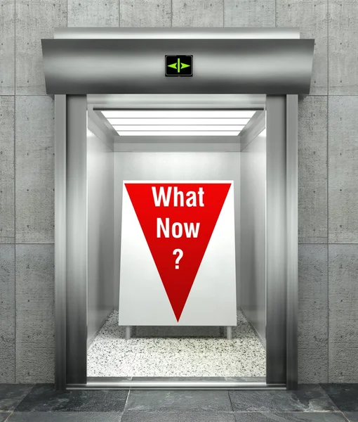 What now business question, Elevator with red arrow — Stock Photo, Image