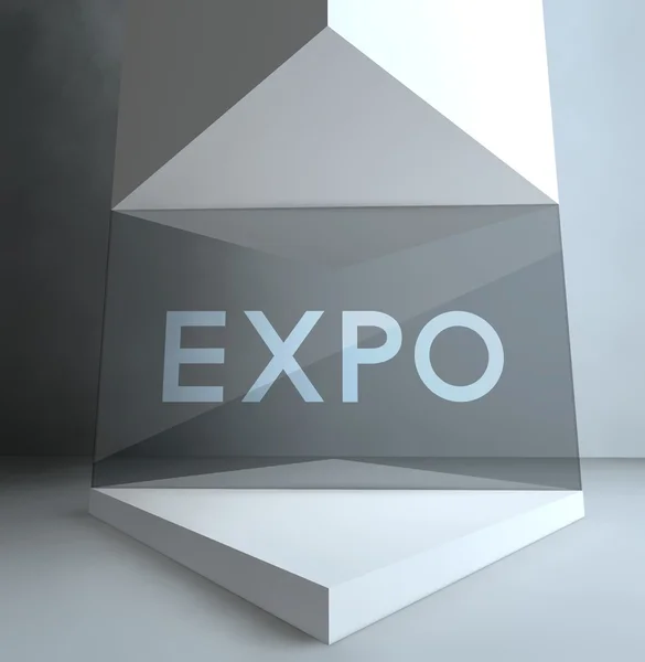Expo, inskrift i Galleri showcase — Stockfoto
