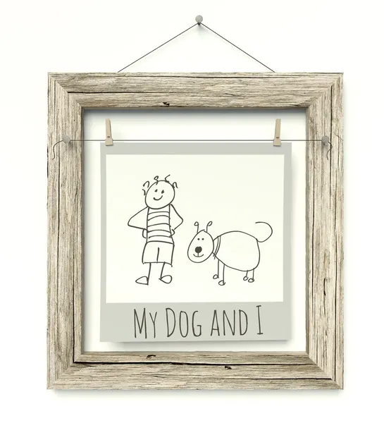 Old wooden photo frame Family Sketch — Stock Photo, Image