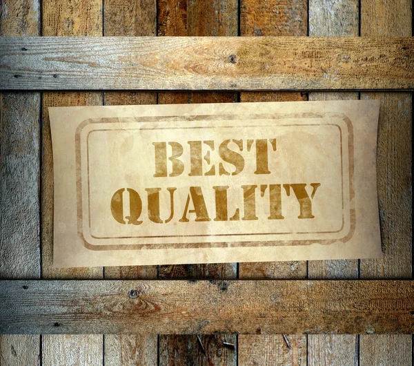 Sello de la mejor calidad etiqueta caja de madera vieja — Foto de Stock