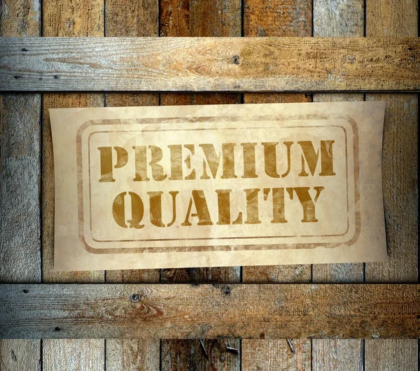 Selo Premium Qualidade etiqueta velha caixa de madeira — Fotografia de Stock