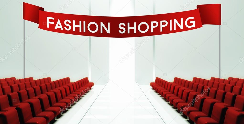 Fashion shopping slogan, empty runway
