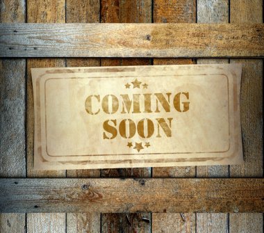 Stamp Coming Soon label old wooden box clipart
