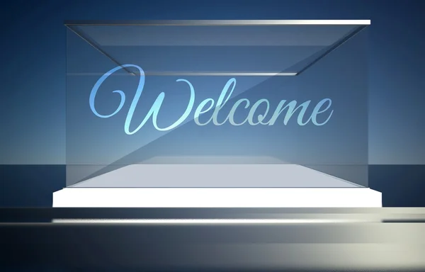 Welcome empty glass showcase for exhibit — Stock Photo, Image