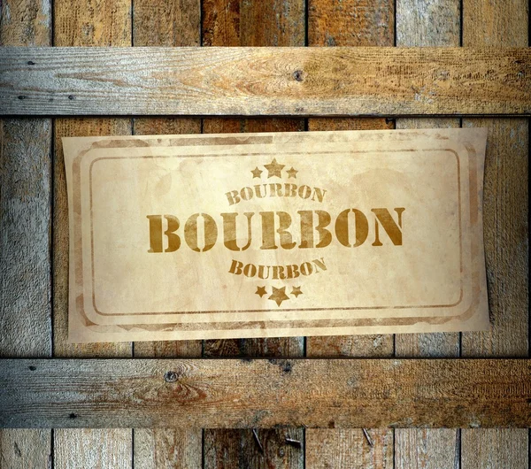 Briefmarke Bourbon-Etikett alte Holzkiste — Stockfoto