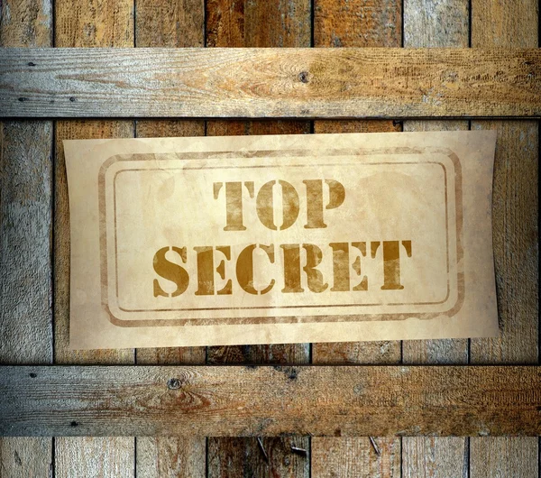 Selo Top Secret etiqueta caixa de madeira velha — Fotografia de Stock