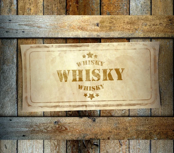 Pieczęć whisky etykiety stare drewniane pudełko — Zdjęcie stockowe