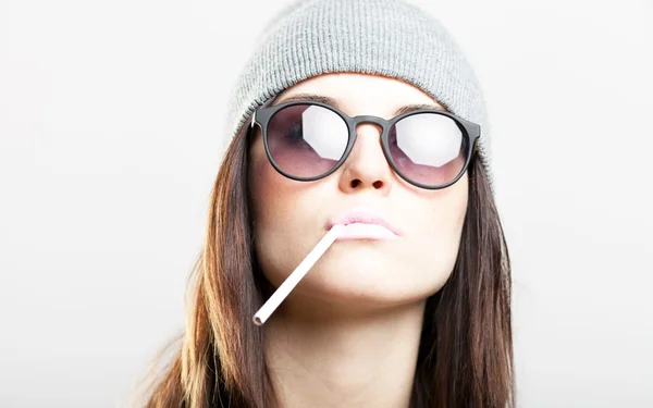 Stylish hipster teenage girl with cigarette — Stock Photo, Image