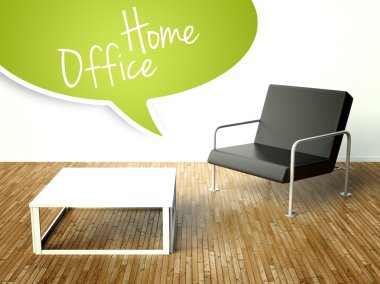 3D ev ofis masa ve koltuk