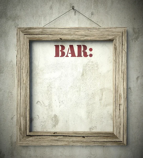 Bar menu in old wooden frame on wall — Stock Photo, Image