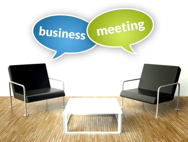 Reunião de negócios, interior de escritório com duas poltronas — Fotografia de Stock