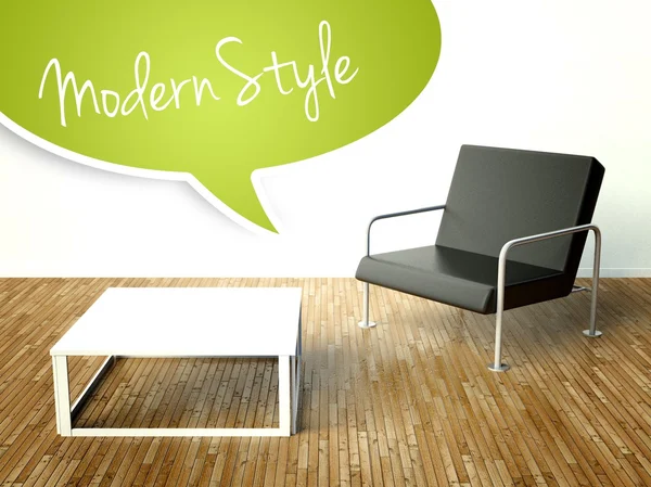 3D interieur in moderne stijl met een tafel en een fauteuil — Stockfoto