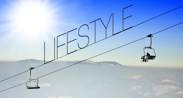 Lifestyle on ski lift creative conceptual illustration — Stock Photo, Image