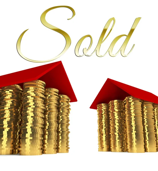 Sold home, houses made ??of coins — Stock Photo, Image