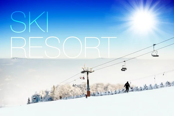 A síbusz lejtés kreatív illusztráció Ski resort — Stock Fotó