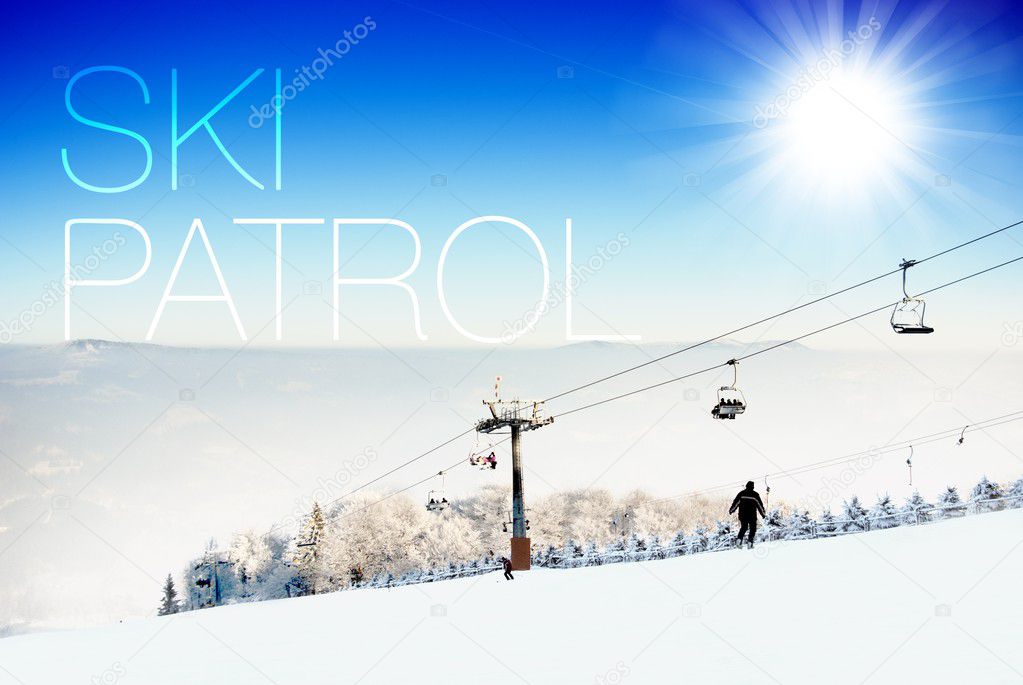 Ski patrol on ski slope creative illustration