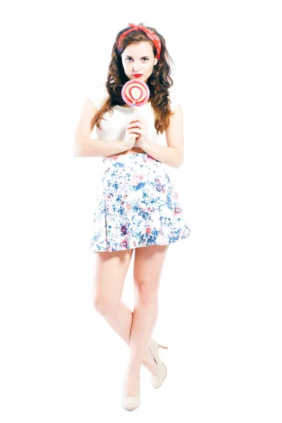 Pin up girl with big lollipop — Stock Photo, Image