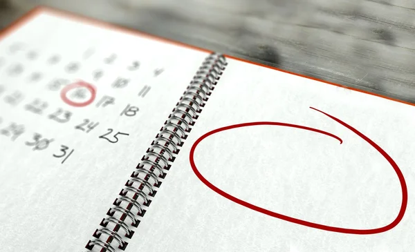 Red circle marked important day, calendar concept — Stock Photo, Image