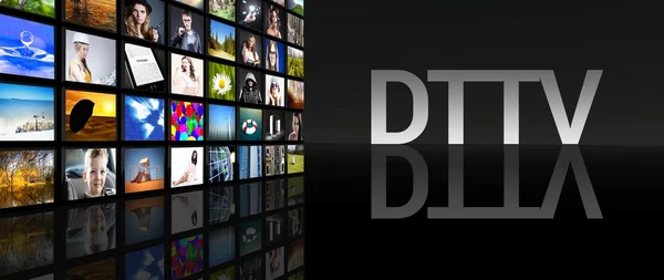 DTTV televisie schermen zwarte achtergrond — Stockfoto