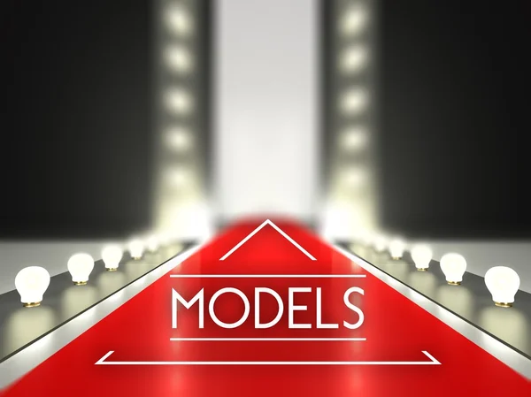 Fashion runway, models on red carpet — Stock Photo, Image