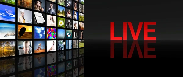 Live televisie schermen zwarte achtergrond — Stockfoto