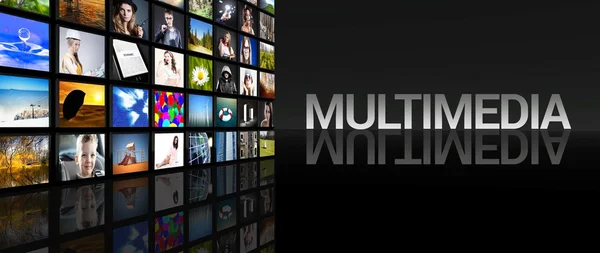 Schermi televisivi multimediali sfondo nero — Foto Stock