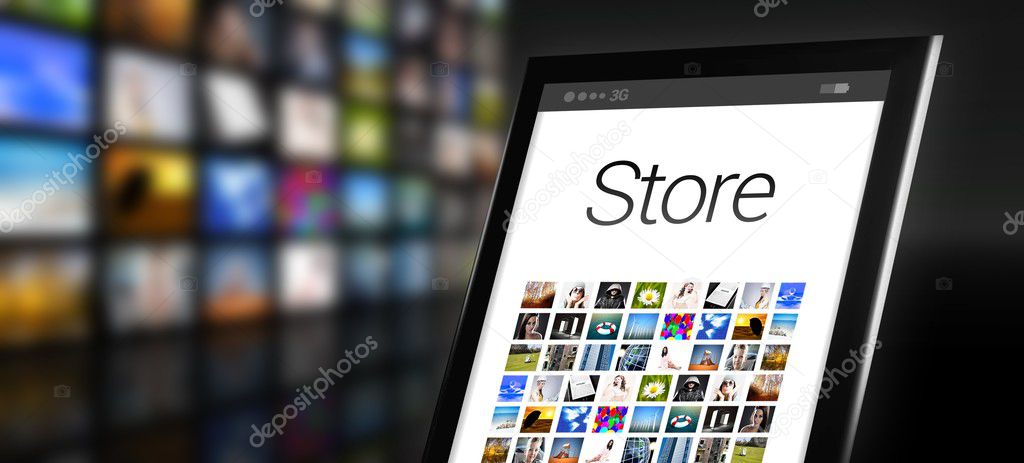 Store tablet with many app icons