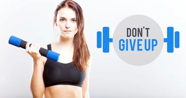 Dont give up slim woman with dumbbell — Stock Photo, Image