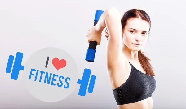 Kocham fitness szczupła kobieta z hantle — Zdjęcie stockowe