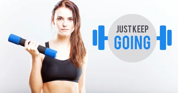 Just keep going, woman with dumbbell — Stock Photo, Image