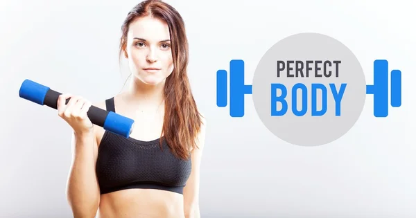 Perfect body, woman with dumbbell — Stock Photo, Image