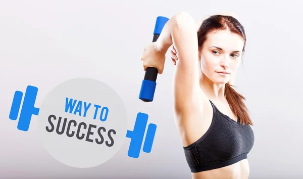 Way to success, woman with dumbbell — Stock Photo, Image