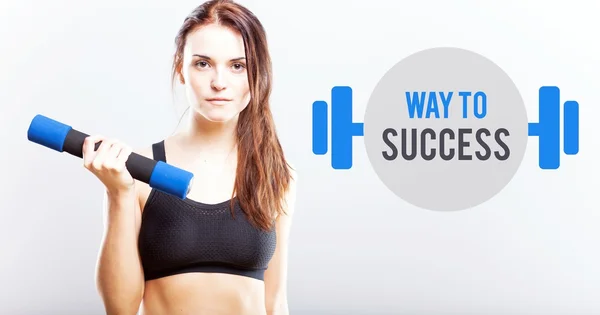 Way to success, woman with dumbbell — Stock Photo, Image