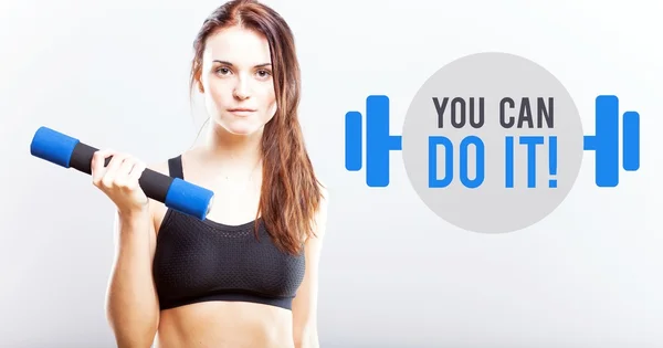 You can do it, woman with dumbbell — Stock Photo, Image