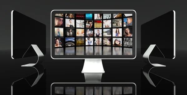 Pantalla LCD de televisión y muchos iconos — Foto de Stock