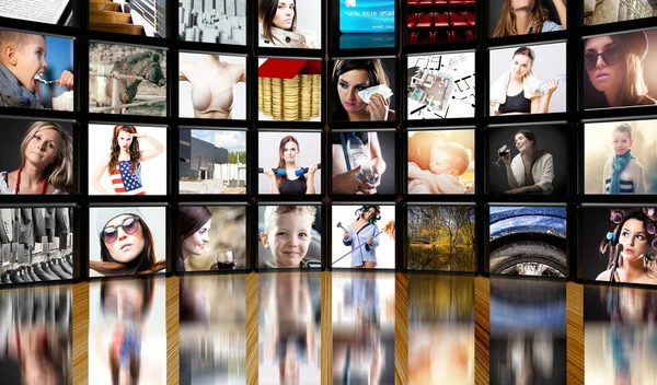 Television screens, black background — Stock Photo, Image