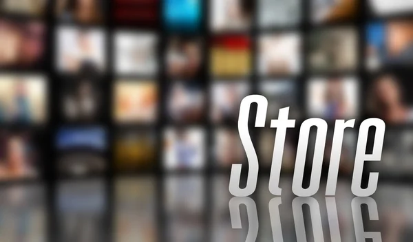 マルチ メディア ストア コンセプト液晶テレビのパネル — ストック写真