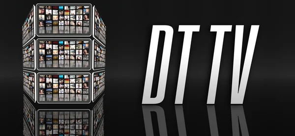 DT TV conceito de televisão, tablets com ícones — Fotografia de Stock