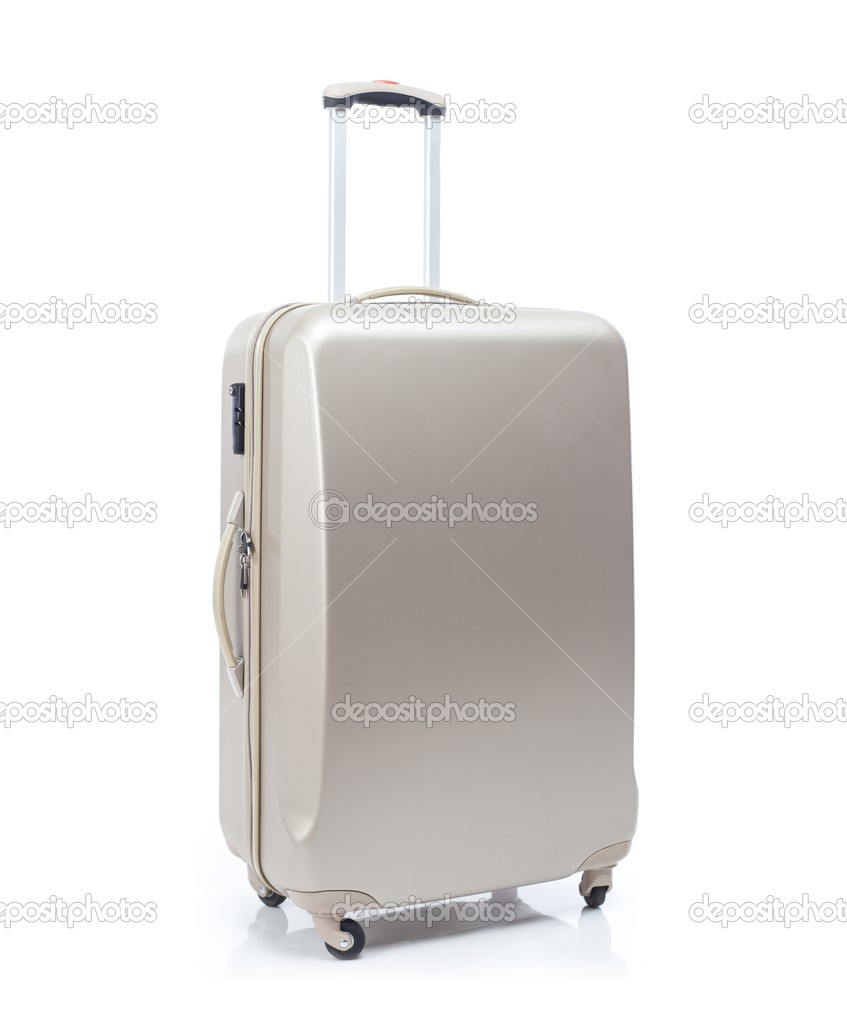 Big travel suitcase on wheels, isolated white