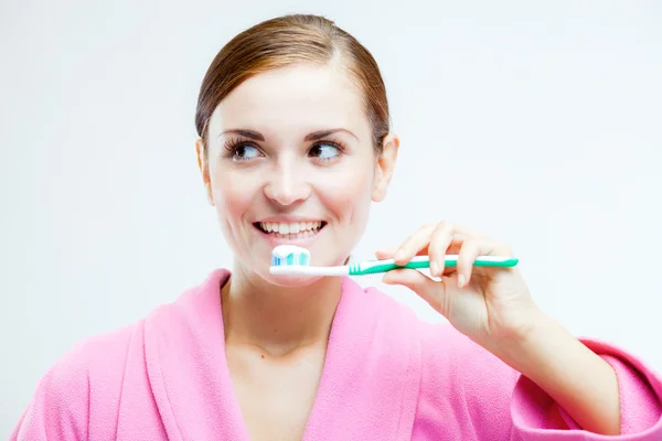 Woman with toothbrush, dental care — Stock Photo, Image