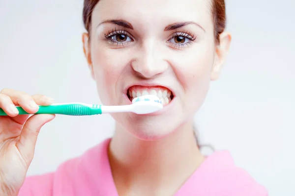 Woman with toothbrush, dental care — Stock Photo, Image