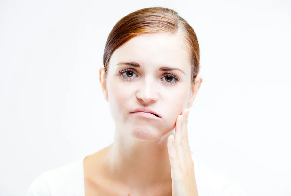 Woman with toothache, Feeling pain tooth — Stock Photo, Image