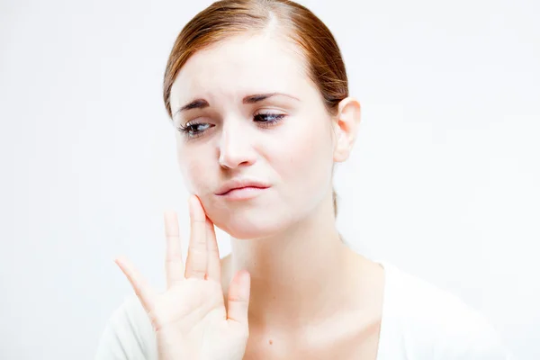 Woman with toothache, Feeling pain tooth — Stock Photo, Image