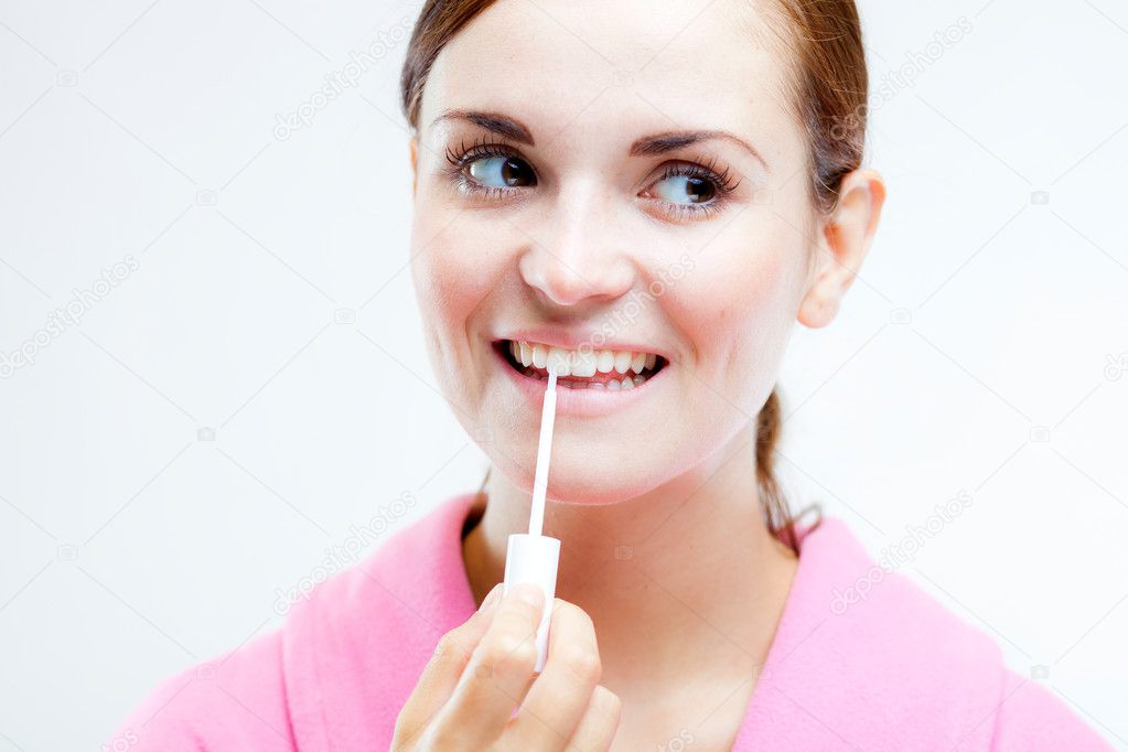 Teeth whitening, woman holding brush — Stock Photo © leszekglasner