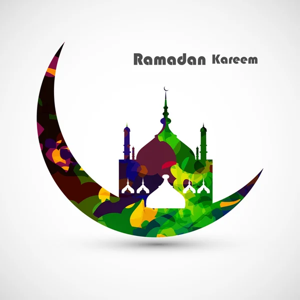Ramadan kareem card moon concept for grungy colorful mosque and