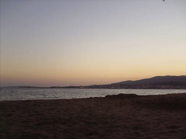 Widok Zachód Słońca Mieście Palma Mallorca Plaża — Zdjęcie stockowe