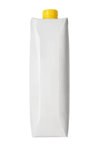Pacote Recipiente Suco Branco Caixa Leite Branco Isolado Fundo Branco — Fotografia de Stock