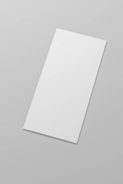 Gri arkaplan üzerine katlanmış boş üç katlı kağıt broşür. 3B resimleme.