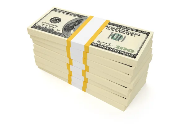 Verenigde Staten Honderd Dollar Biljet Stapels Geïsoleerd Witte Achtergrond Weergave — Stockfoto